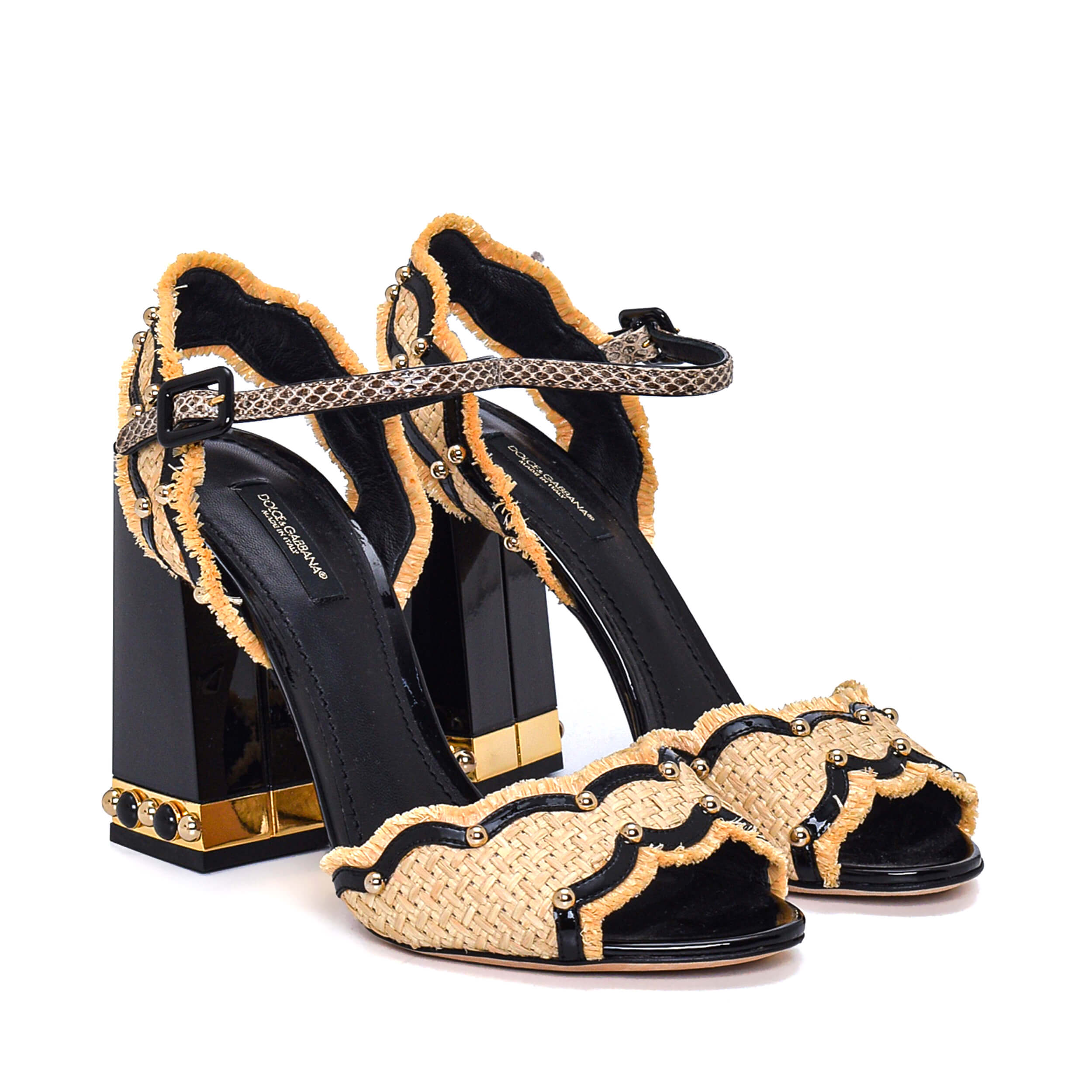Dolce Gabbana- Black/Cream Raffia,Leather Pump